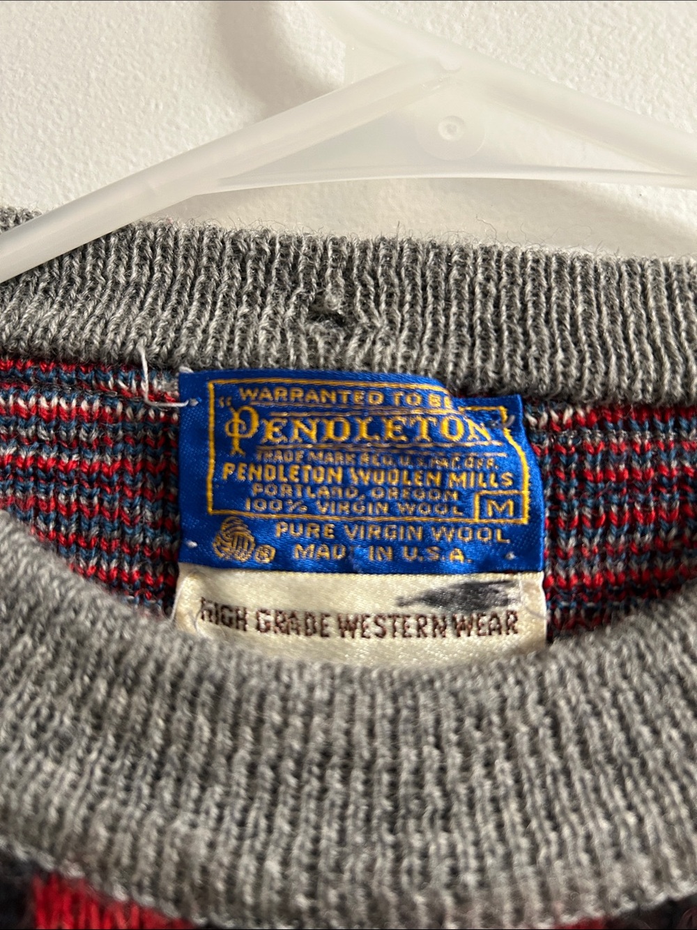 Pendleton Red, Gray, Blue & Black Patterned Crewneck Sweater - Picture 2 of 4